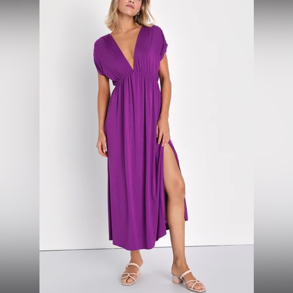 Lulus Sunshine Purple Jersey Tie Back Dress